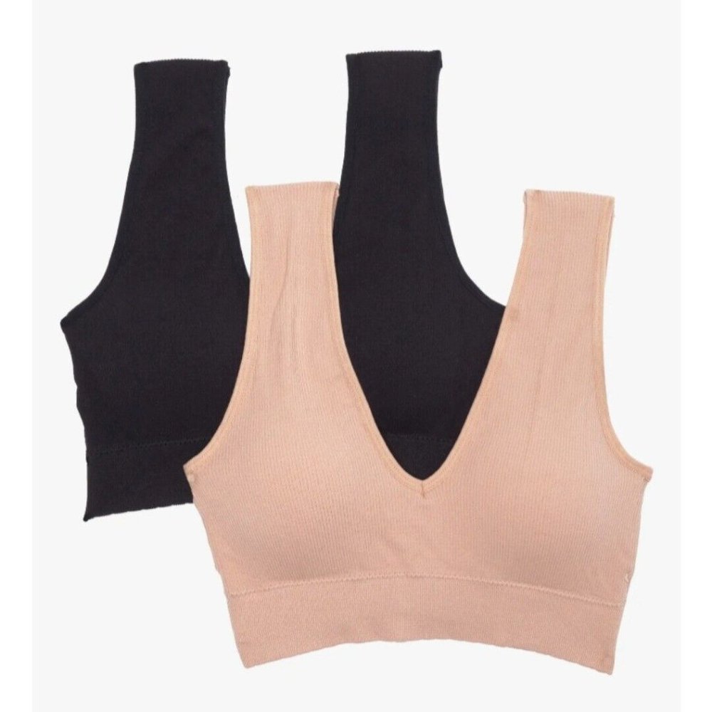 REAL UNDERWEAR SEAMLESS PLUNGE TAN/BLACK BRALETTES